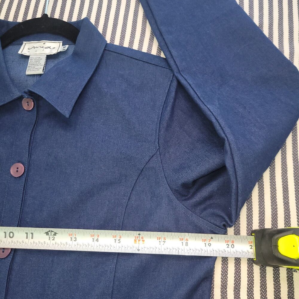 Vintage Mia Nola Womens M Dark Blue Floral Embroidered Shirt Dress With Pockets - Picture 11 of 13